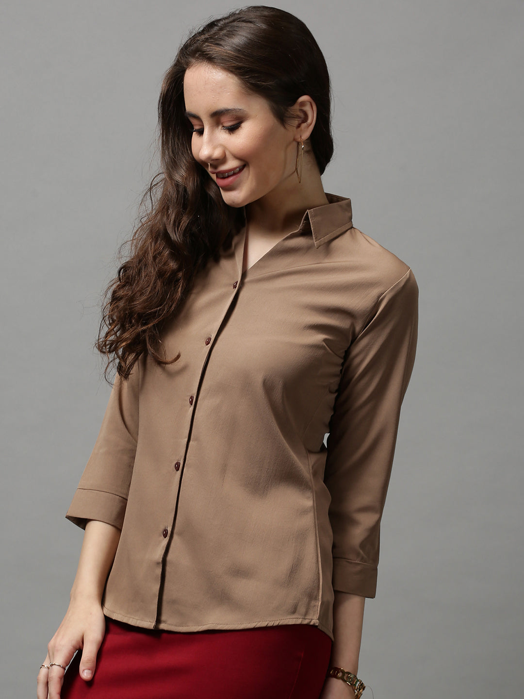 Women's Coffee Brown Solid Shirt