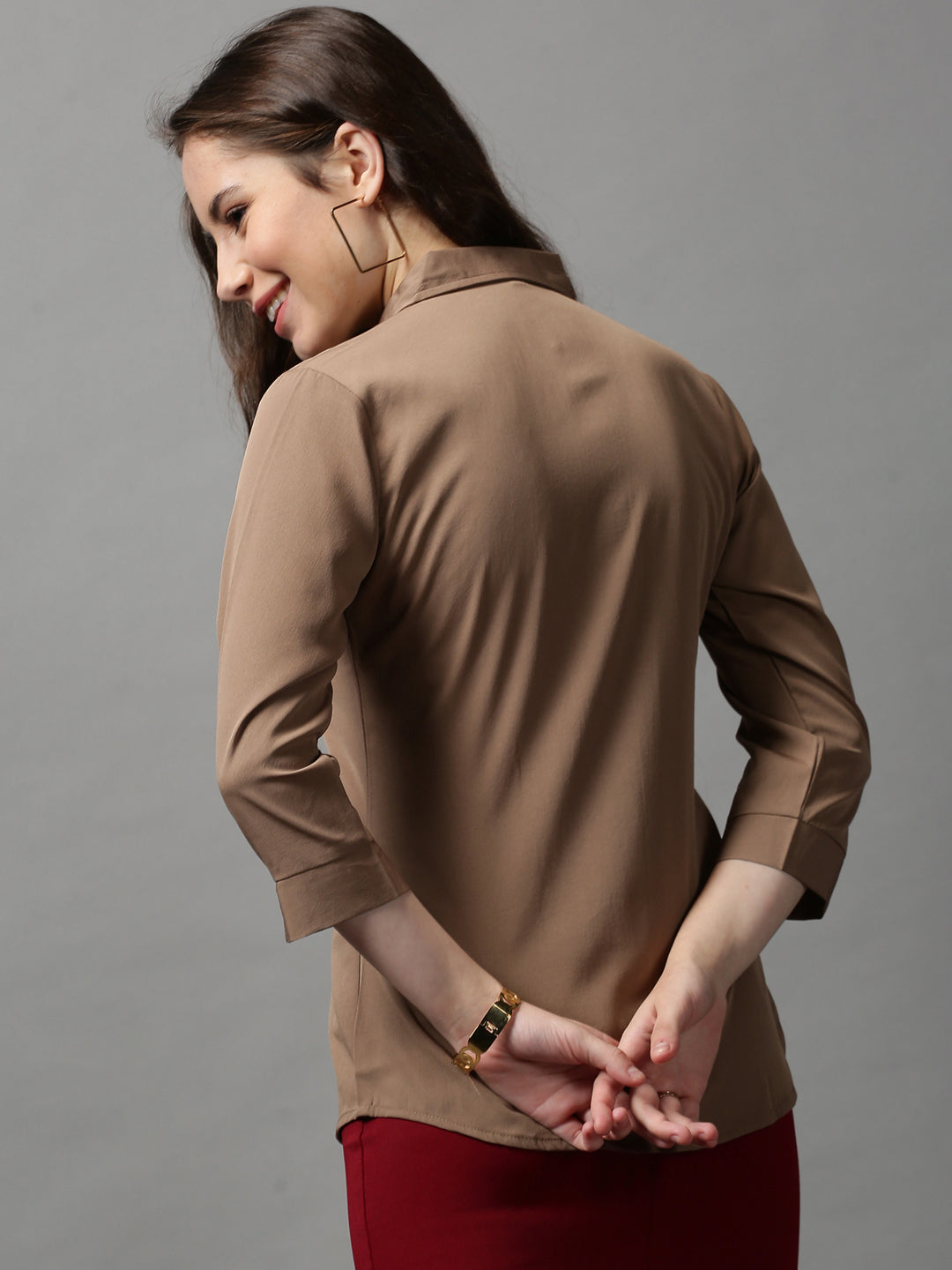Women's Coffee Brown Solid Shirt