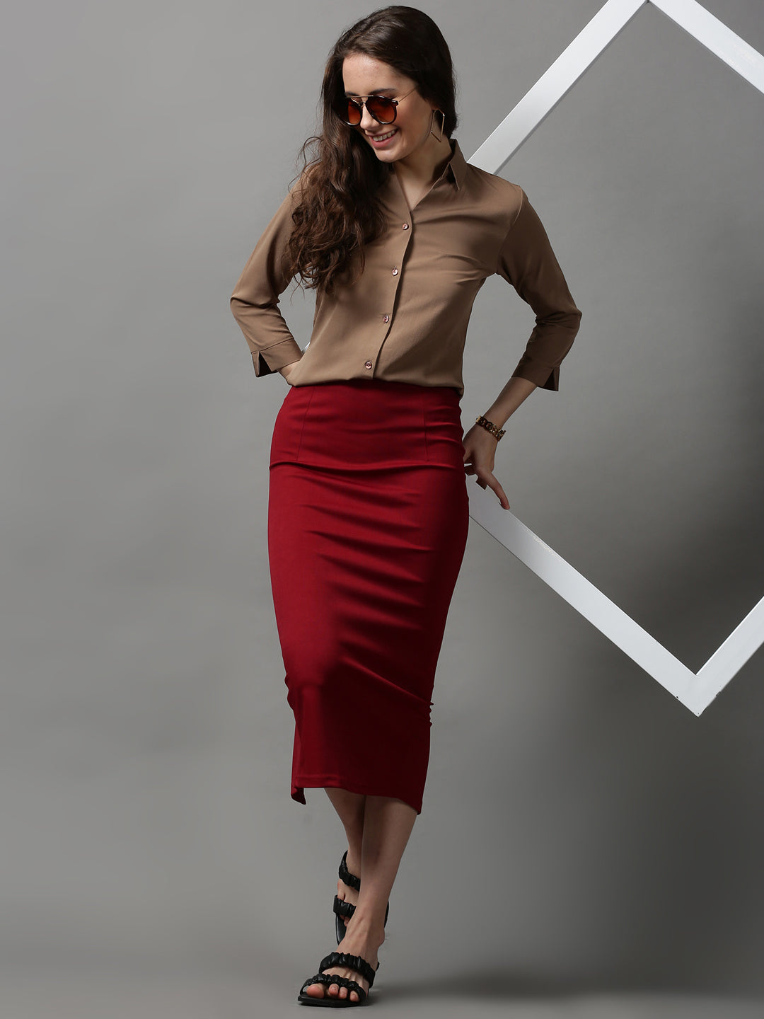 Women's Coffee Brown Solid Shirt