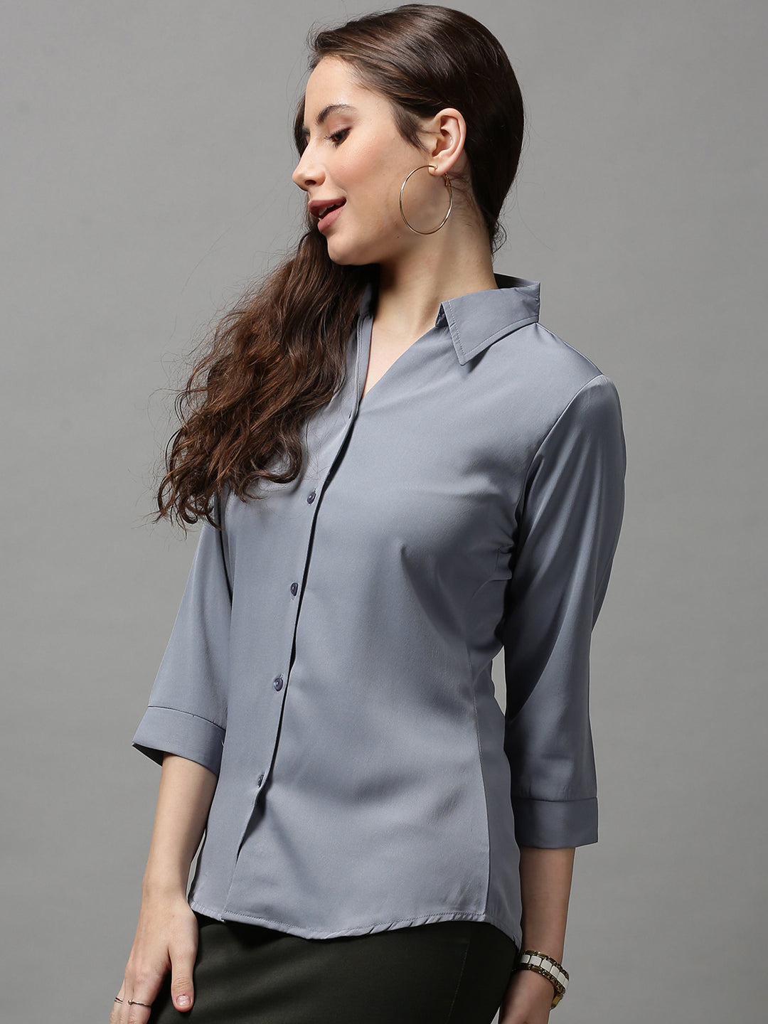 Women's Grey Comfort Slim Fit Casual Shirt