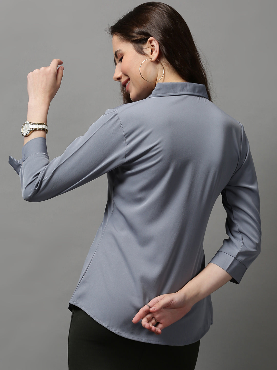 Women's Grey Comfort Slim Fit Casual Shirt