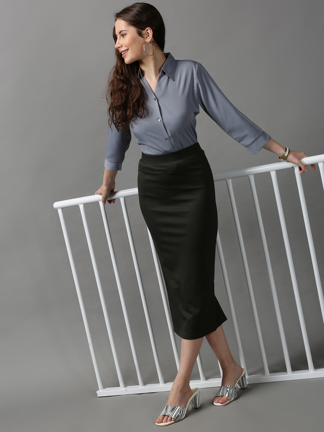 Women's Grey Comfort Slim Fit Casual Shirt