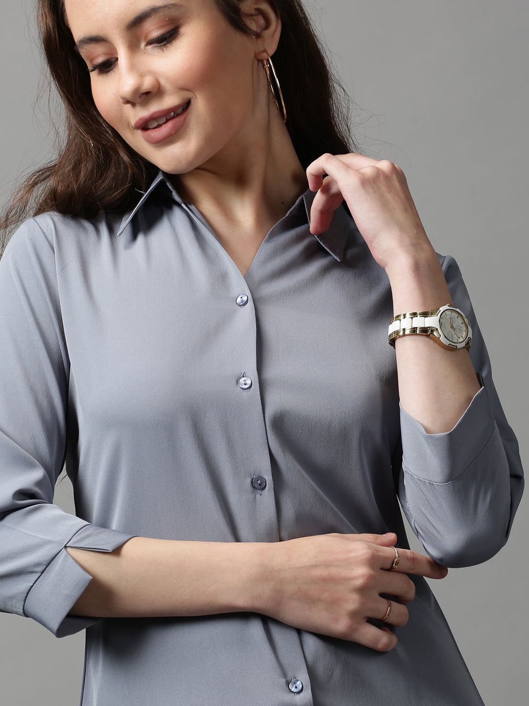 Women's Grey Comfort Slim Fit Casual Shirt
