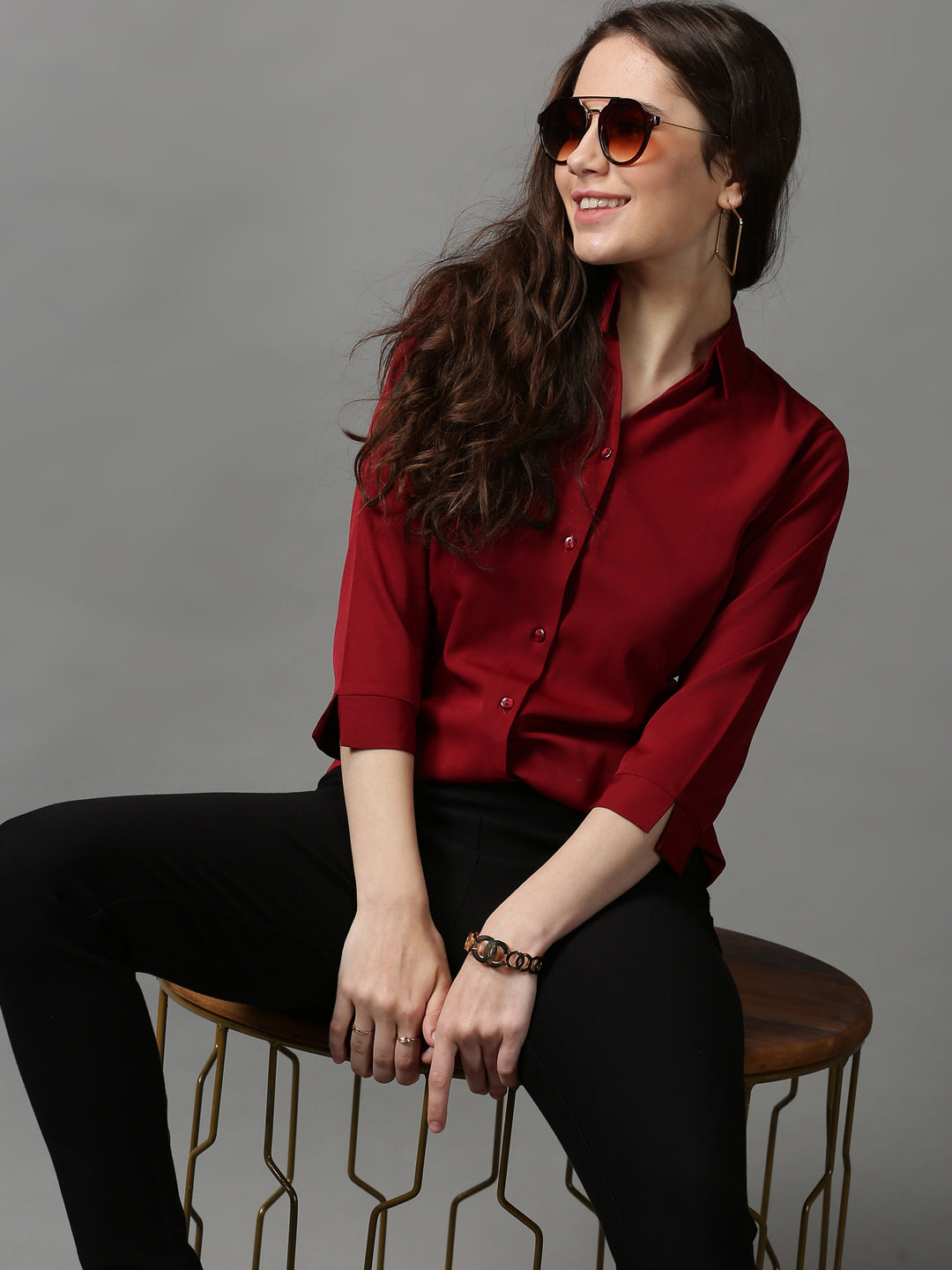 Women's Maroon Solid Shirt