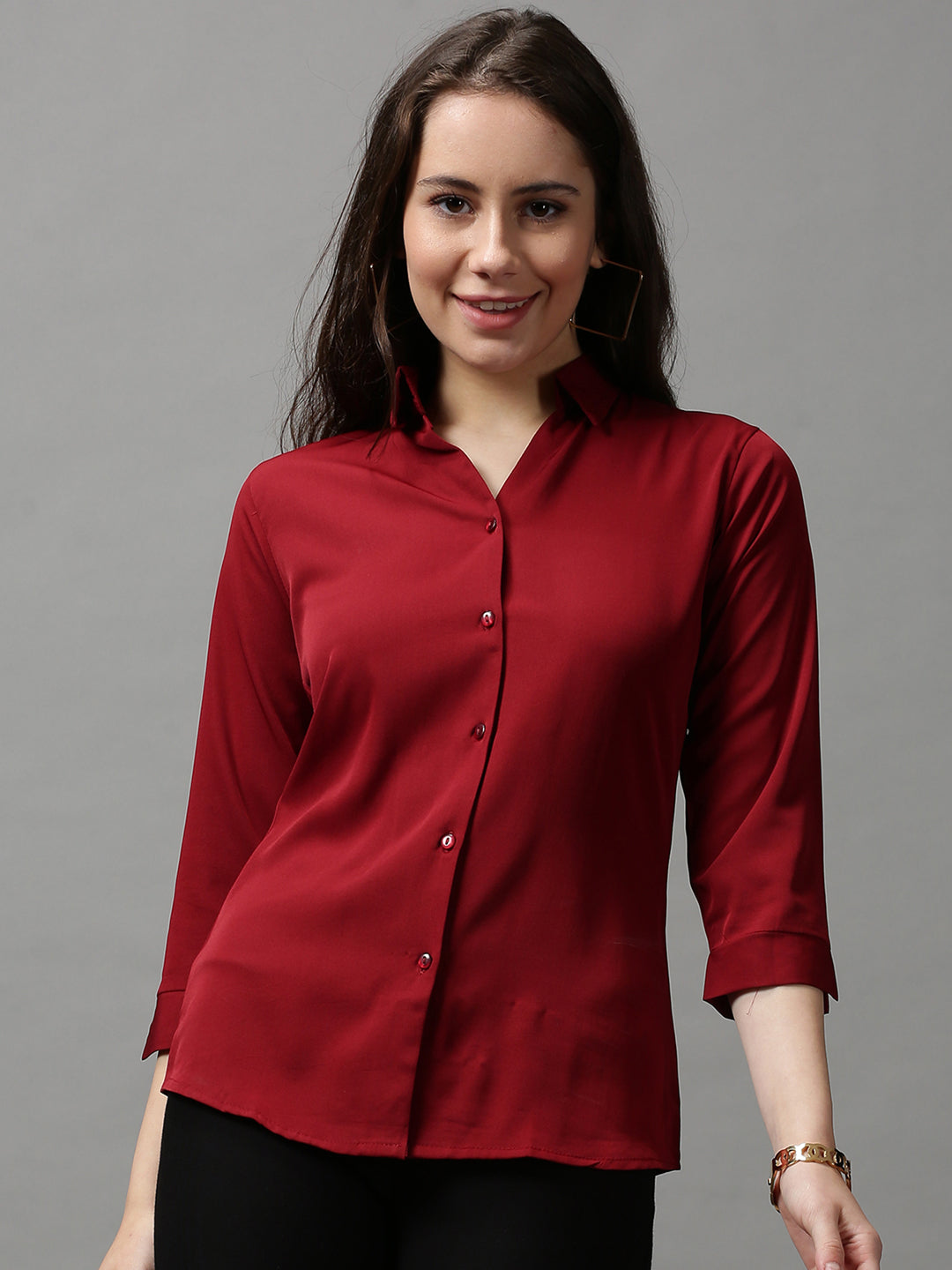 Women's Maroon Solid Shirt