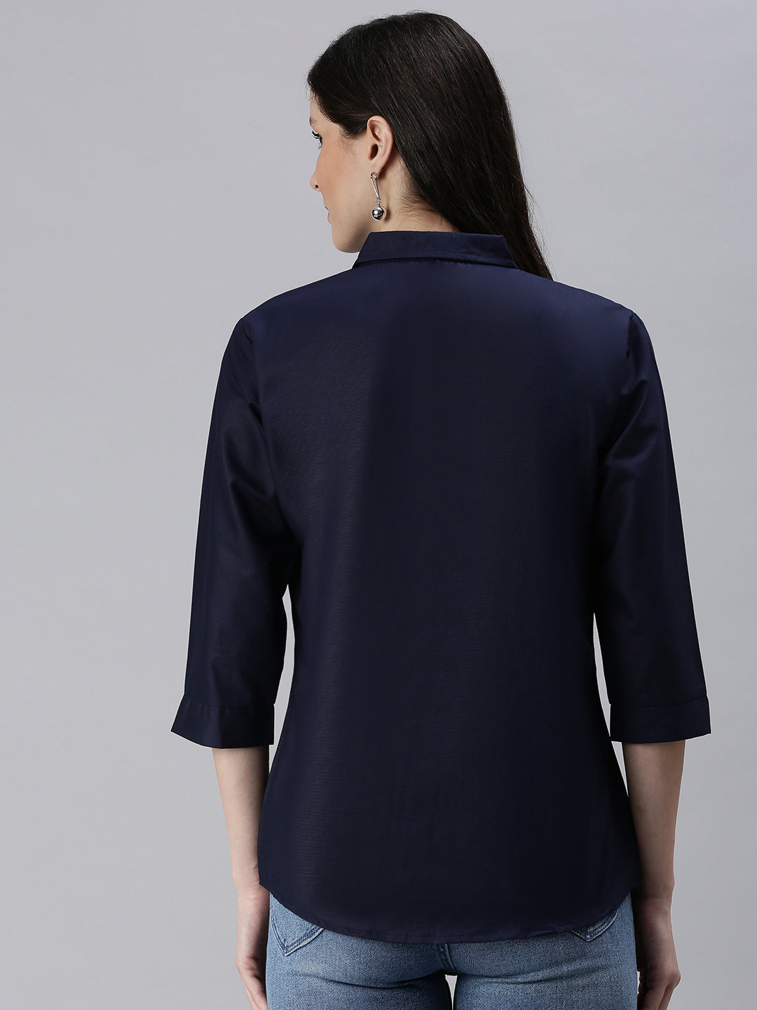 Women's Navy Blue Slim Fit Cotton Casual Shirt