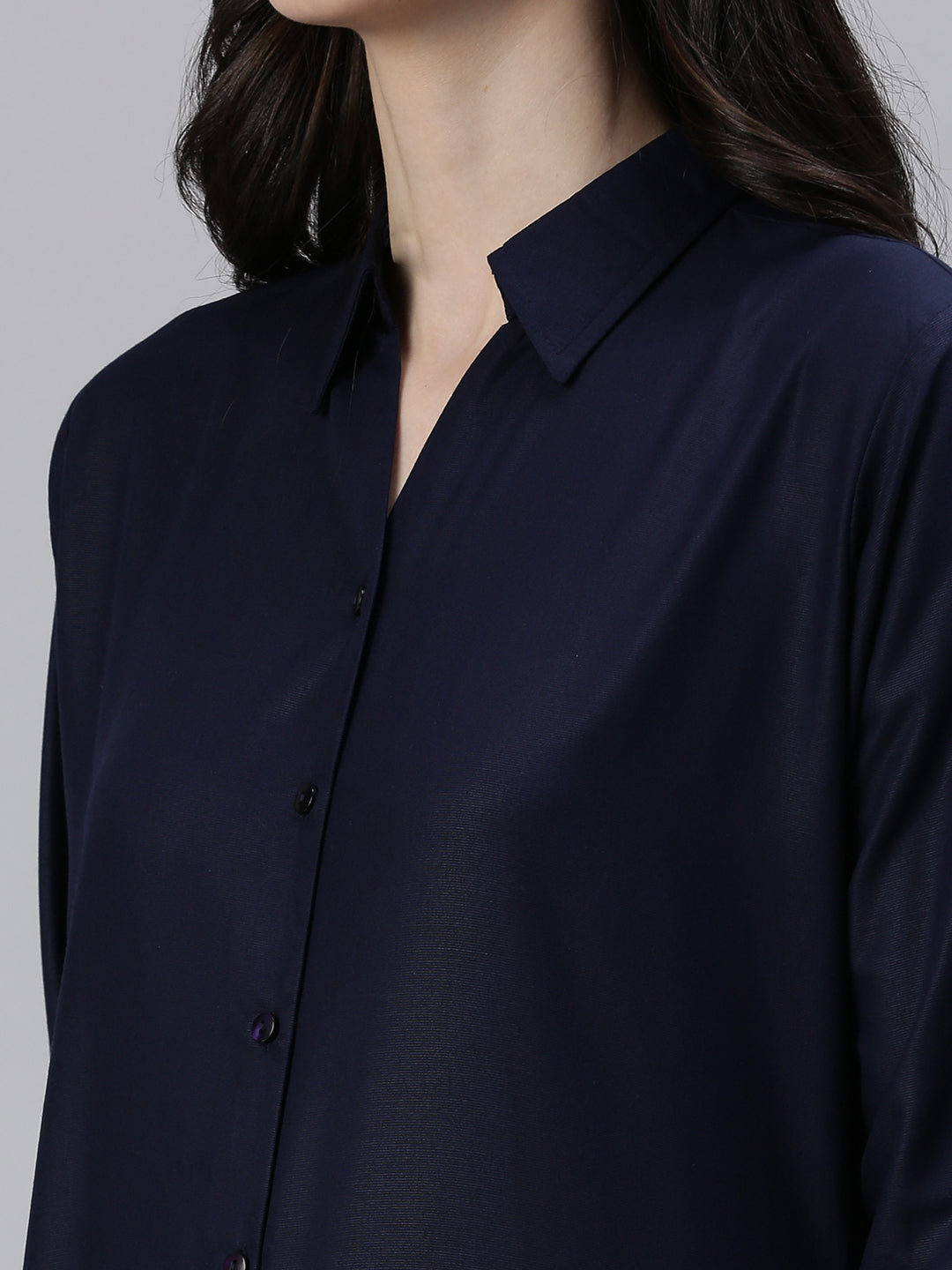 Women's Navy Blue Slim Fit Cotton Casual Shirt