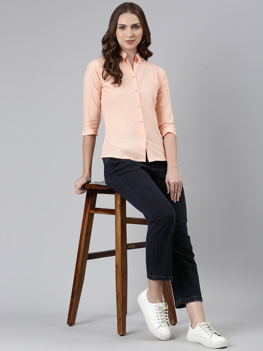 Women Peach Solid Shirt