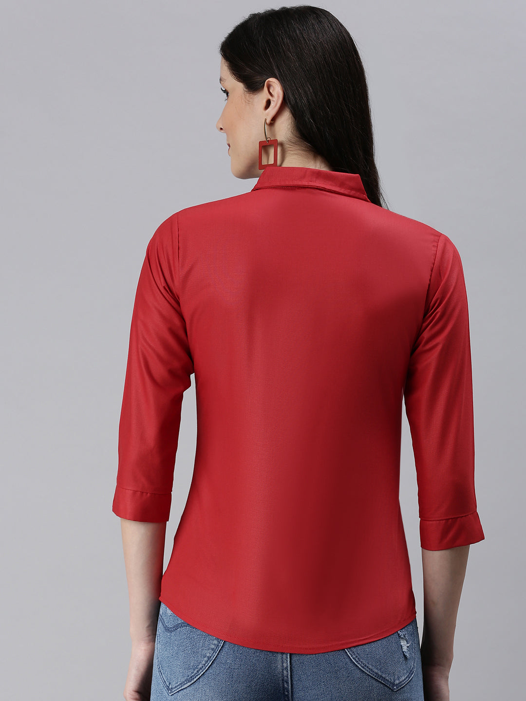 Women's Red Solid Casual Shirts