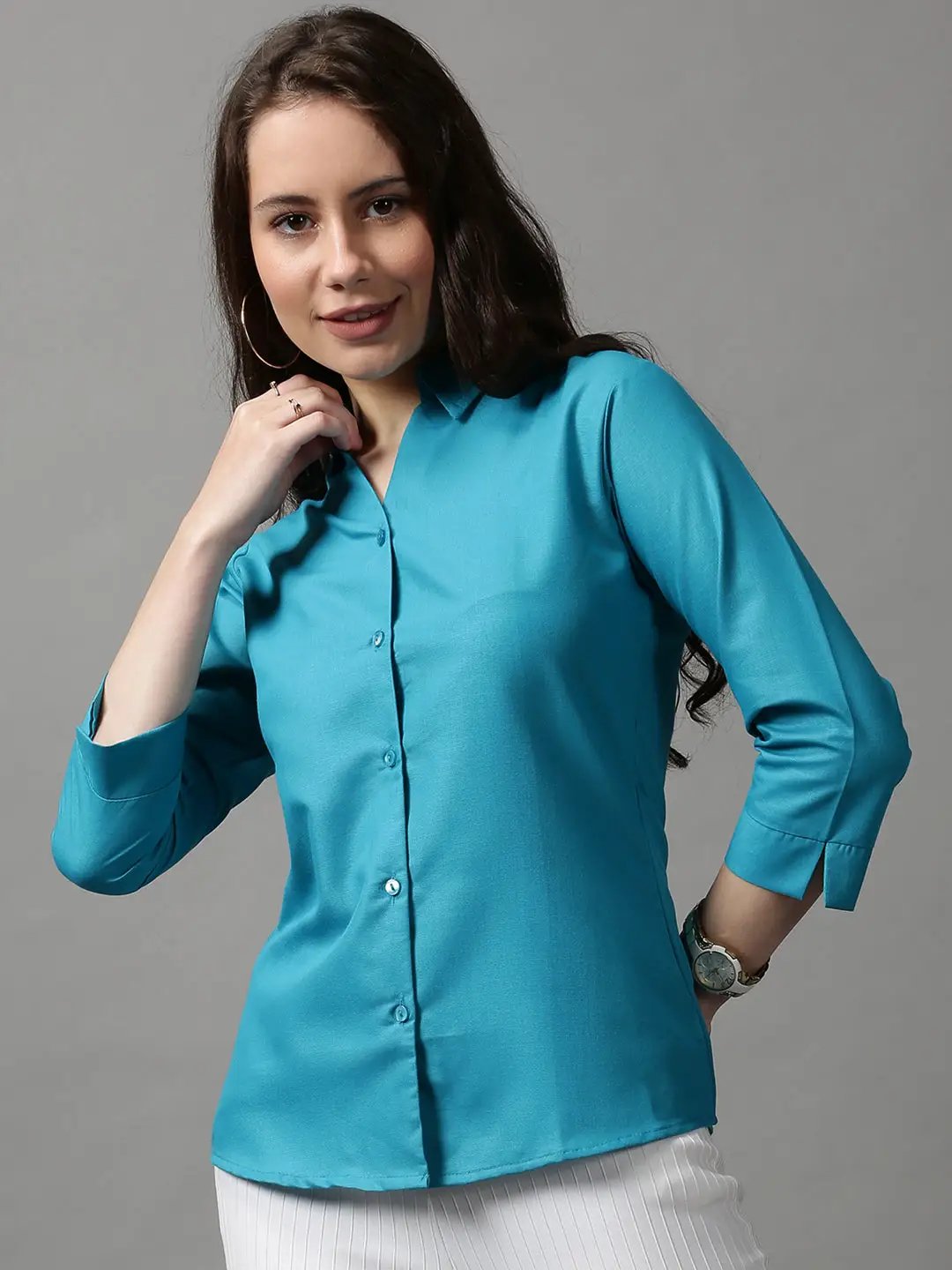 Women's Blue Solid Shirt