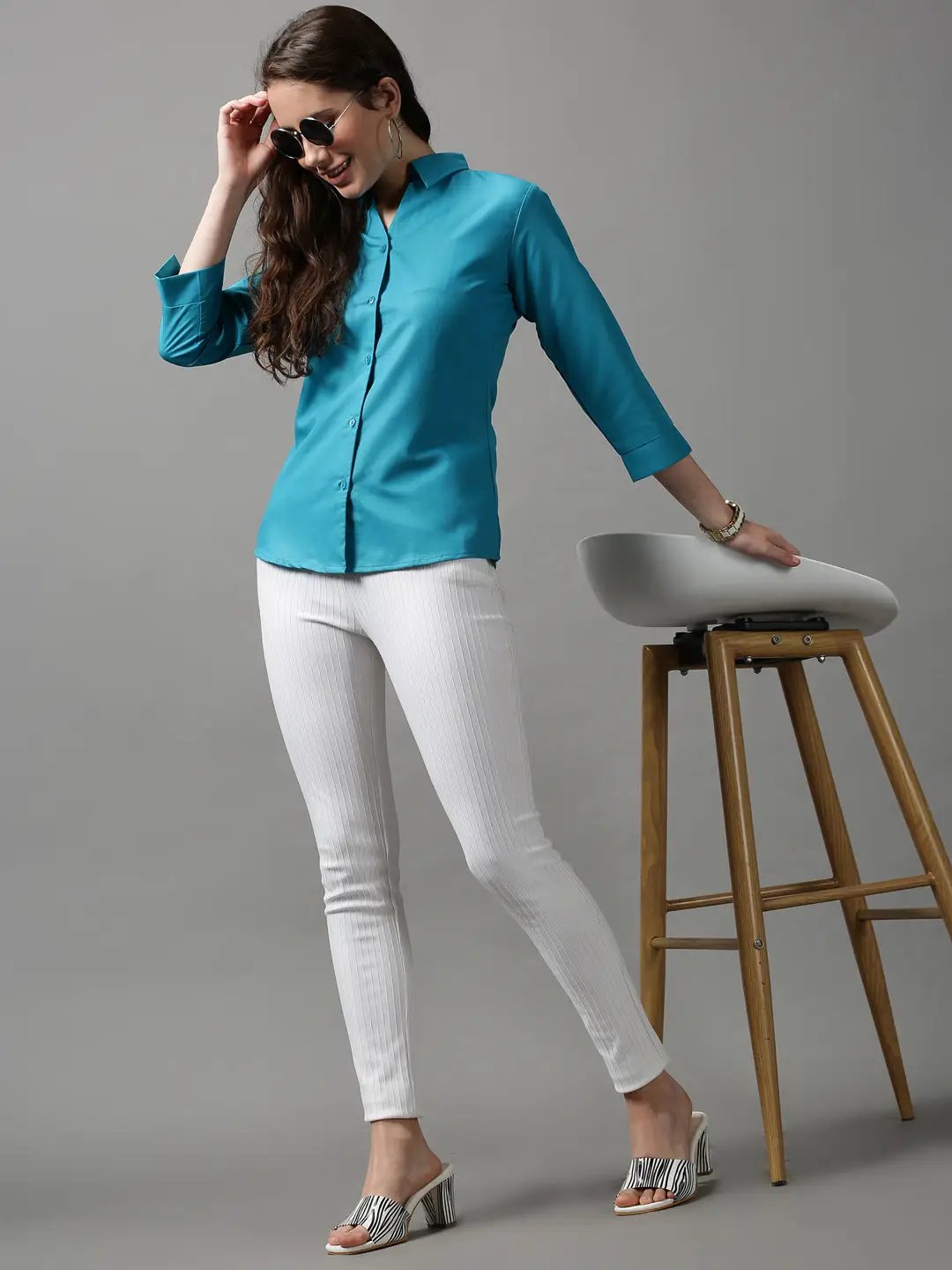 Women's Blue Solid Shirt