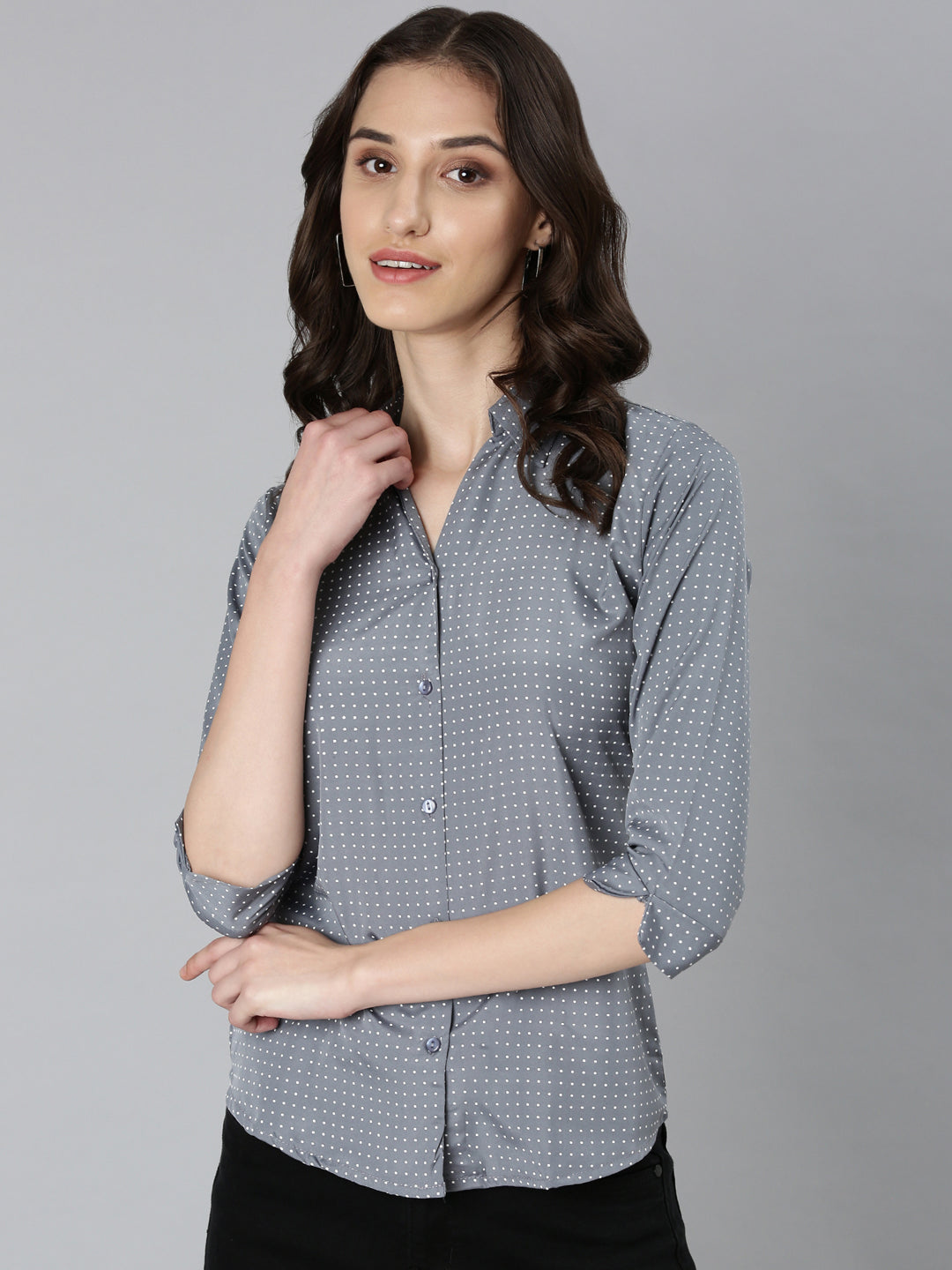 Women Grey Polka Dots Shirt