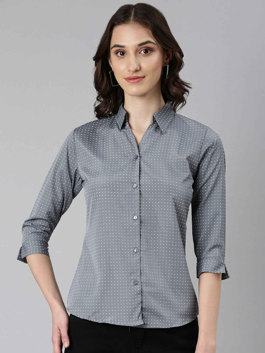 Women Grey Polka Dots Shirt