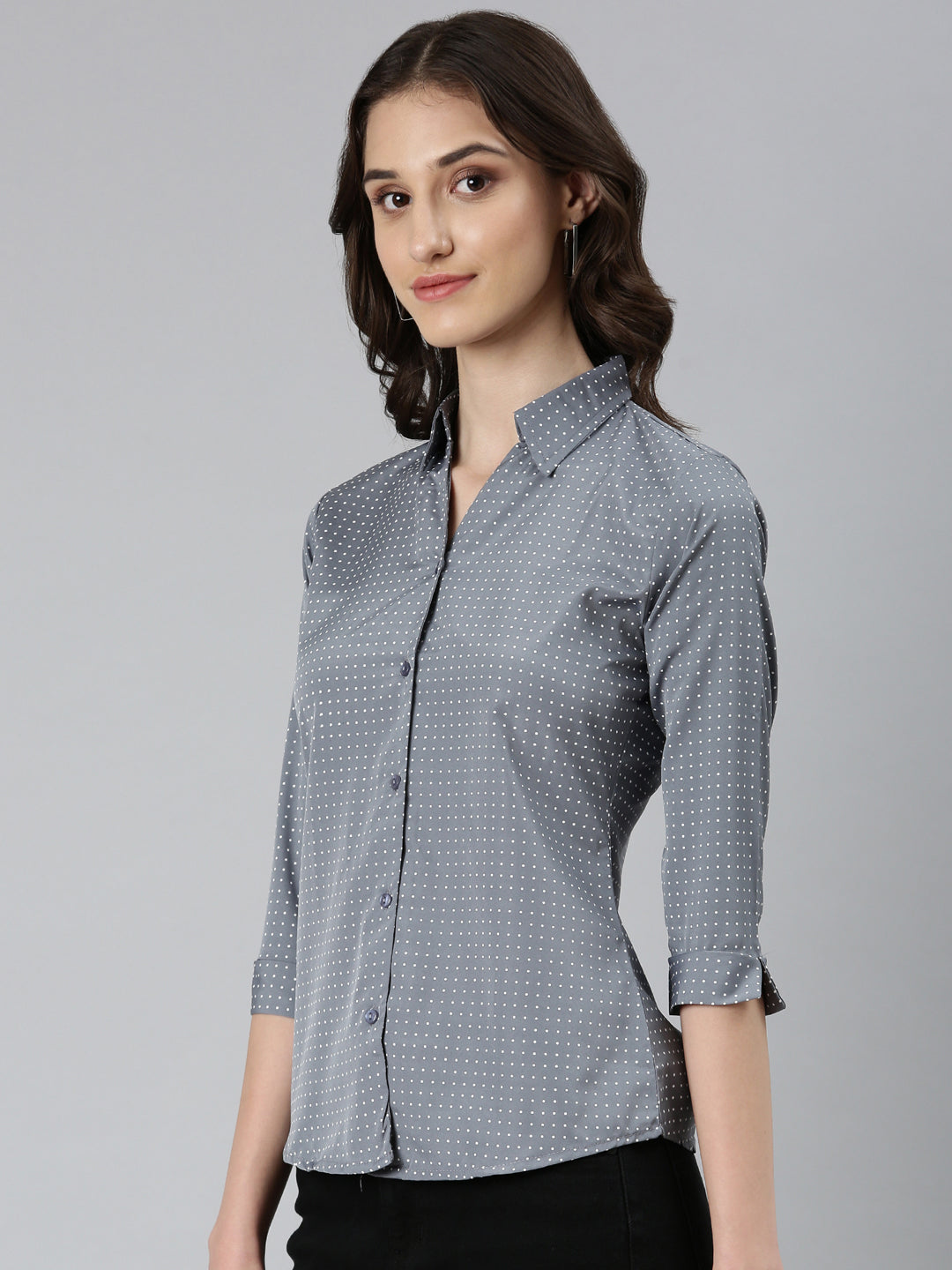 Women Grey Polka Dots Shirt