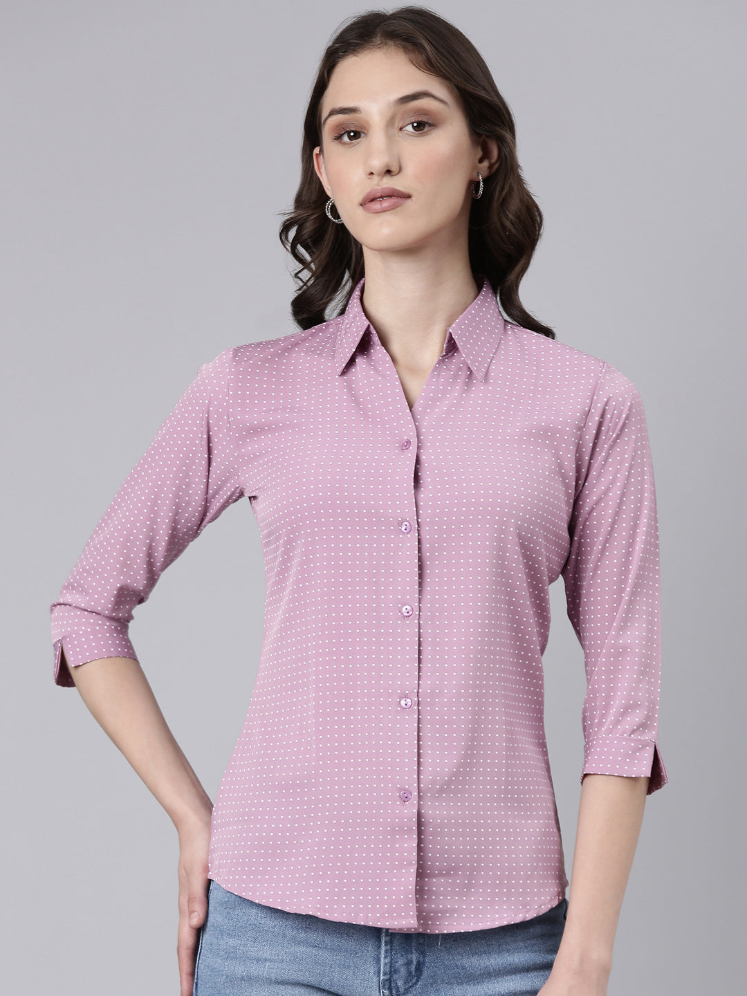 Women Mauve Polka Dots Shirt