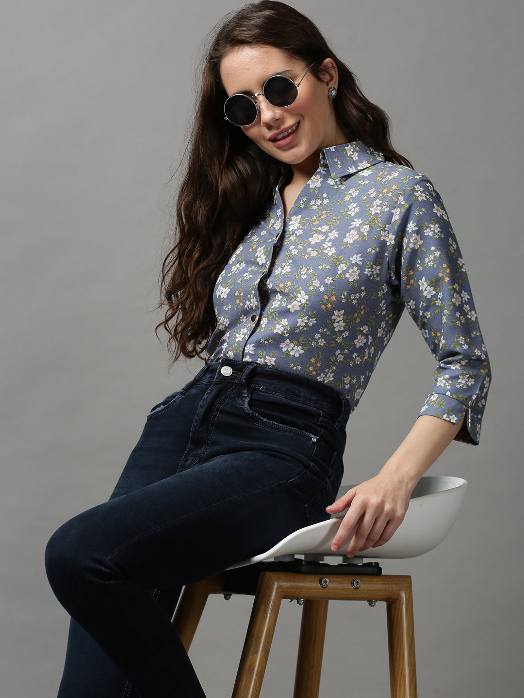 Women's Blue Printed Shirt