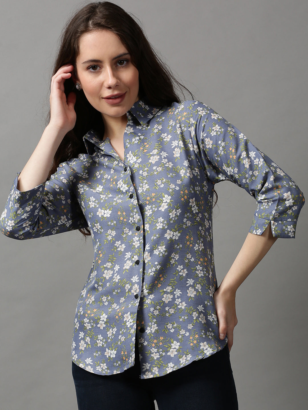 Women's Blue Printed Shirt