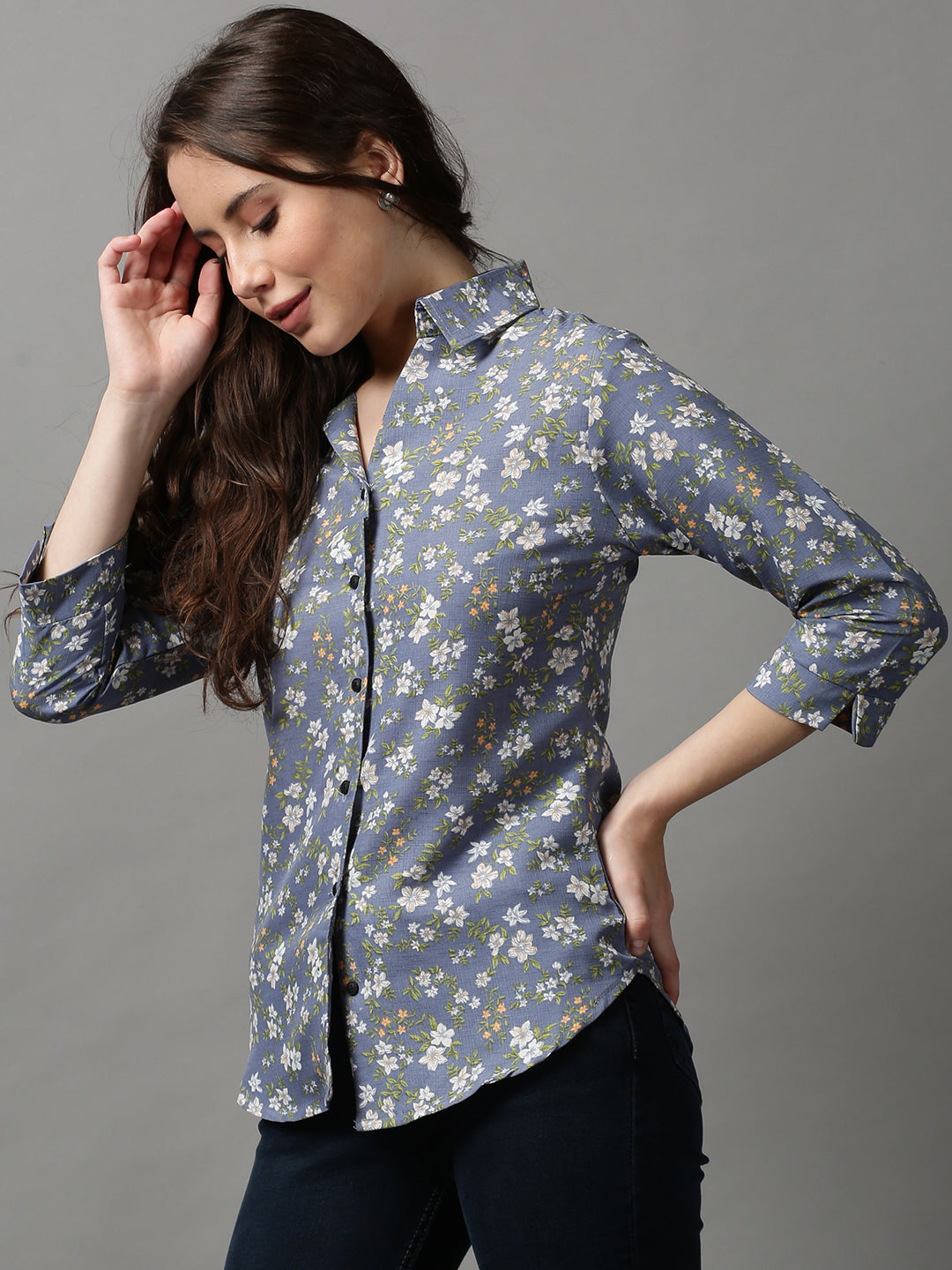 Women's Blue Printed Shirt