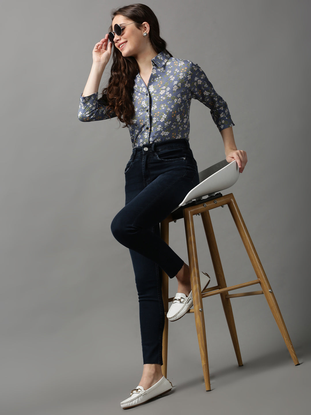 Women's Blue Printed Shirt