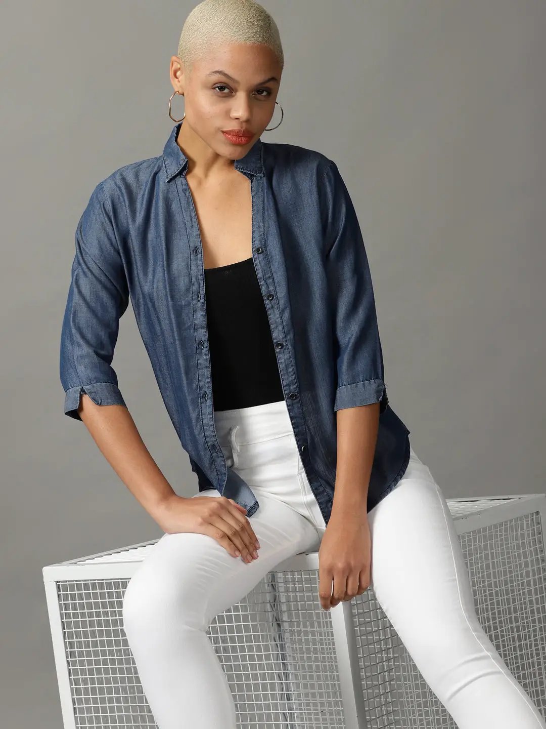 Women's Blue Solid Shirt