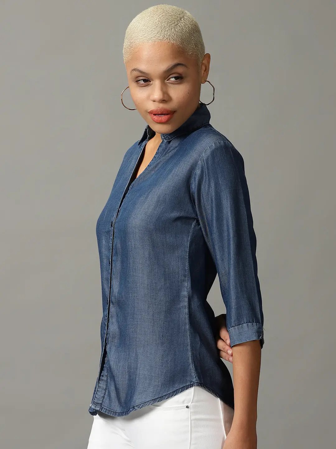Women's Blue Solid Shirt