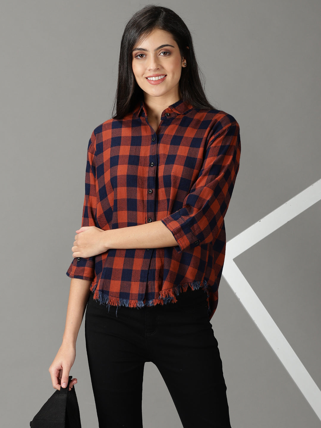 Women's Orange Checked Shirt