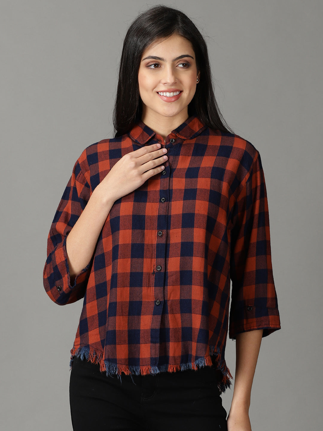 Women's Orange Checked Shirt