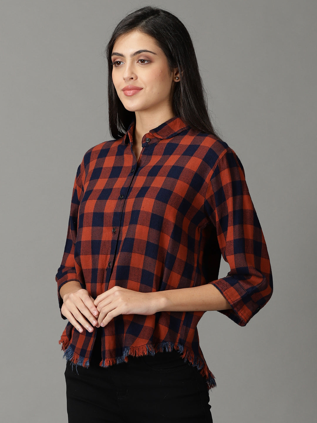 Women's Orange Checked Shirt