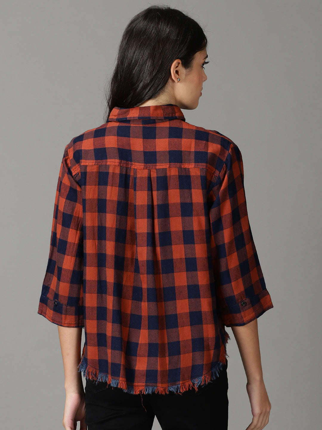 Women's Orange Checked Shirt