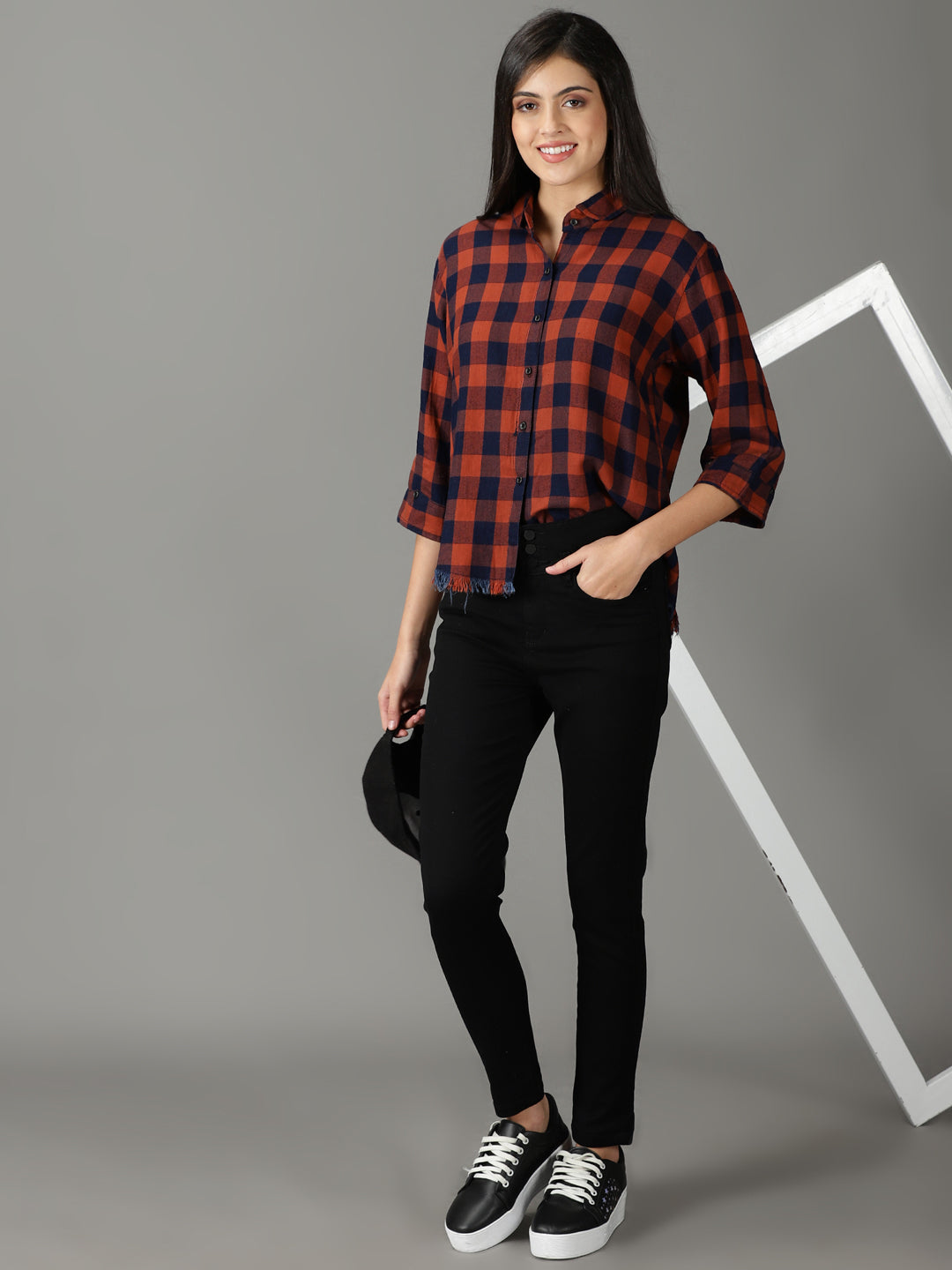 Women's Orange Checked Shirt