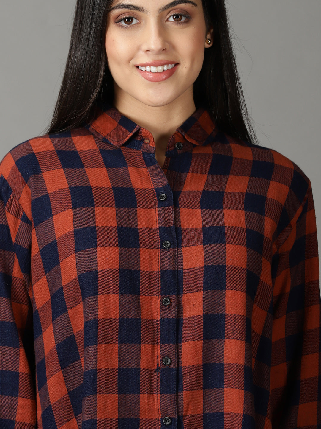 Women's Orange Checked Shirt