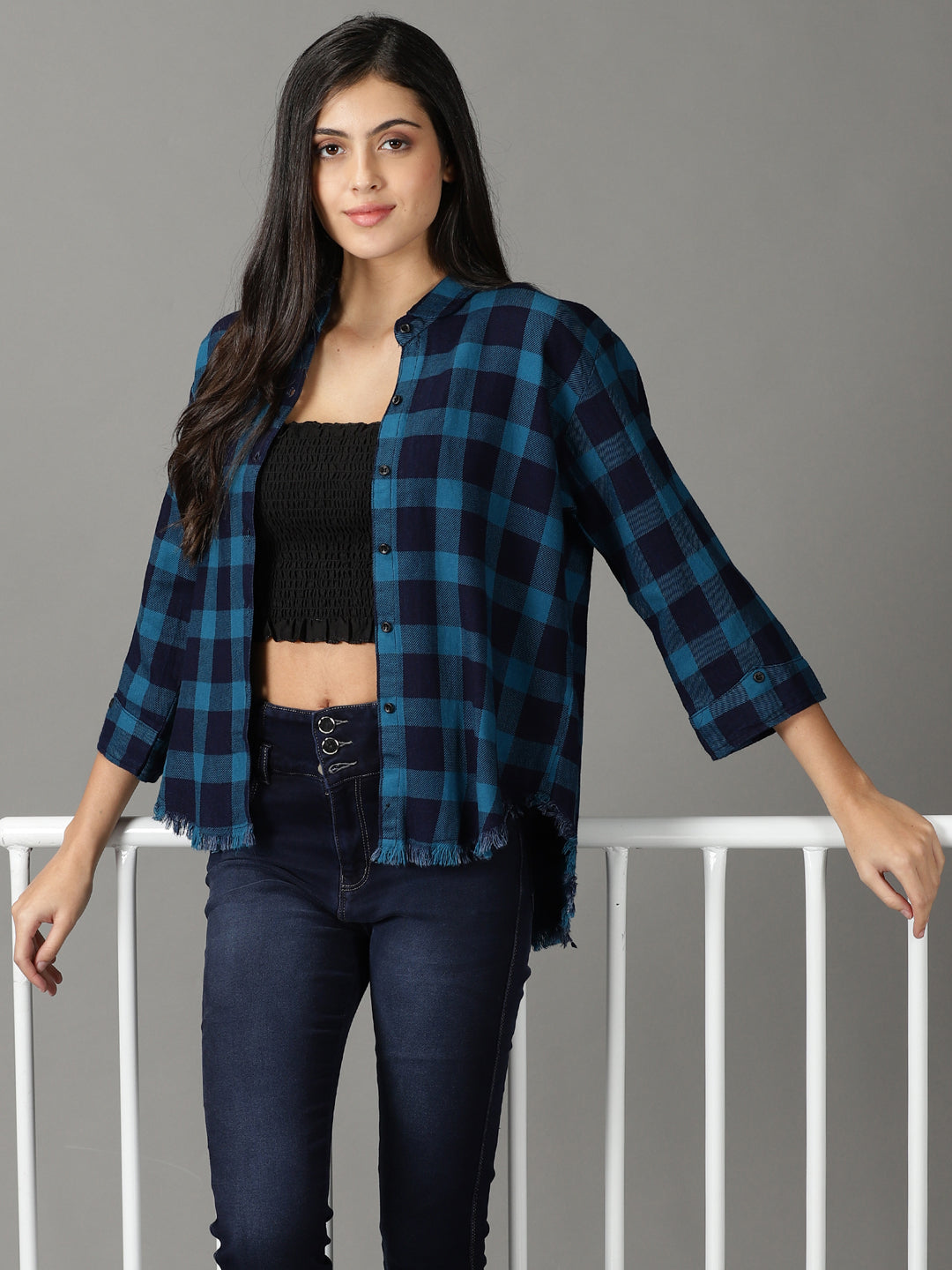 Women's Teal Checked Shirt