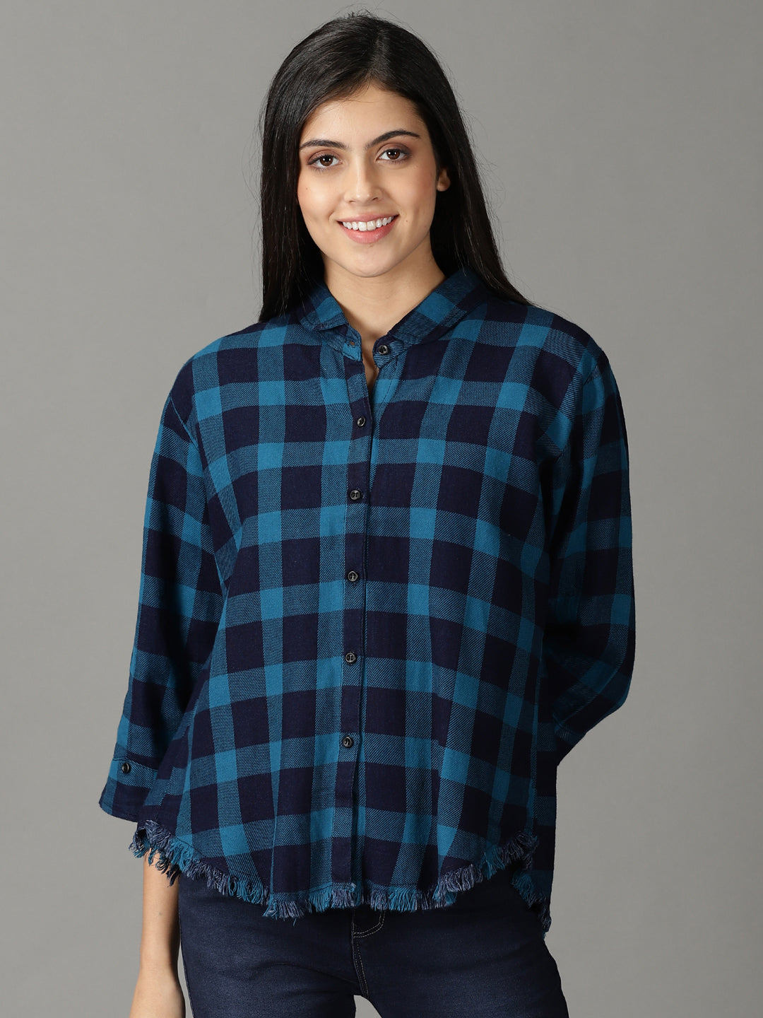 Women's Teal Checked Shirt