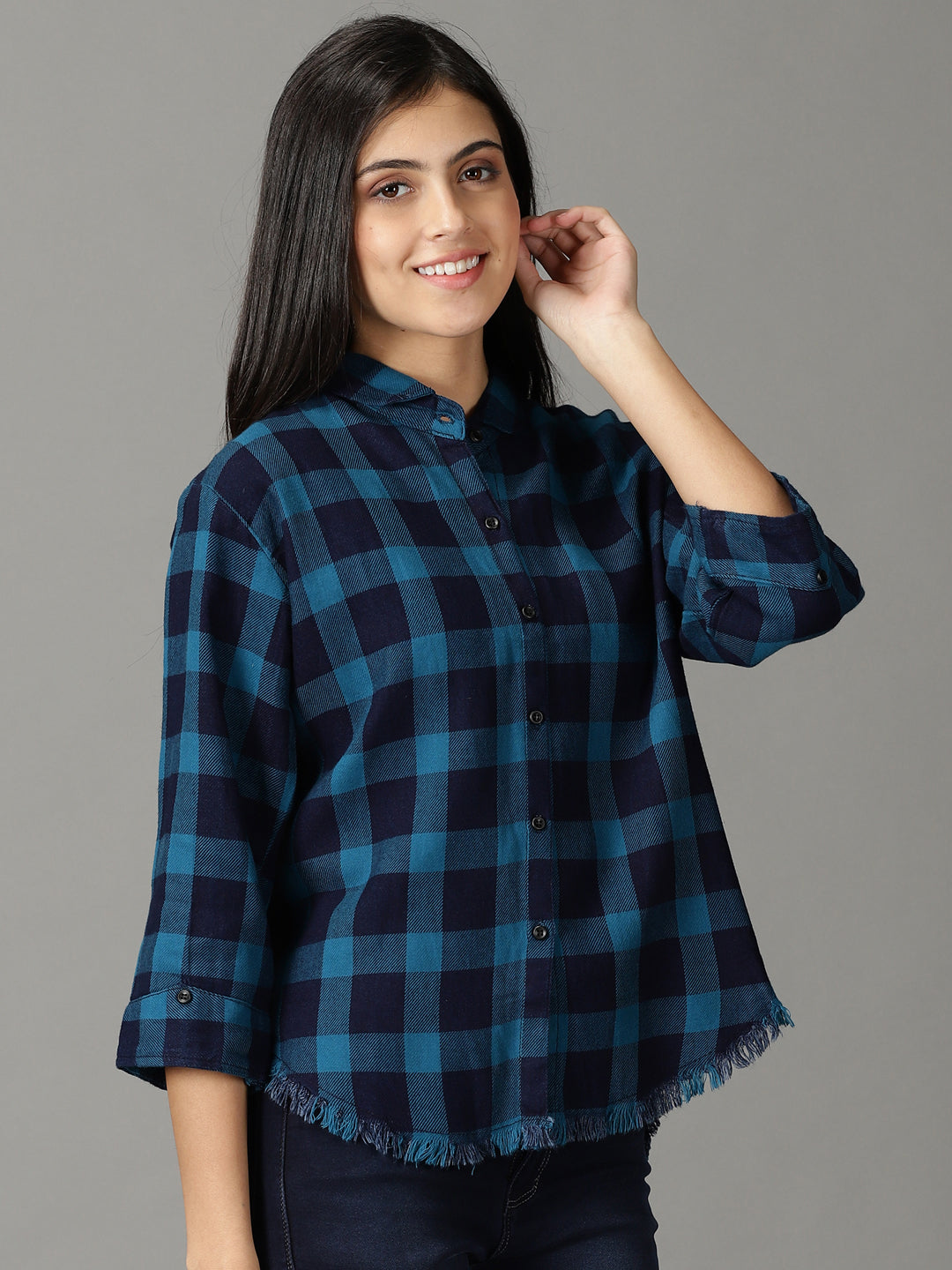 Women's Teal Checked Shirt