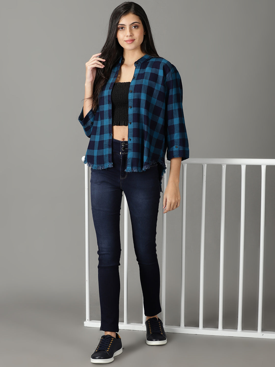 Women's Teal Checked Shirt