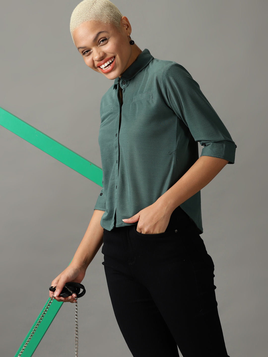 Women's Green Solid Shirt