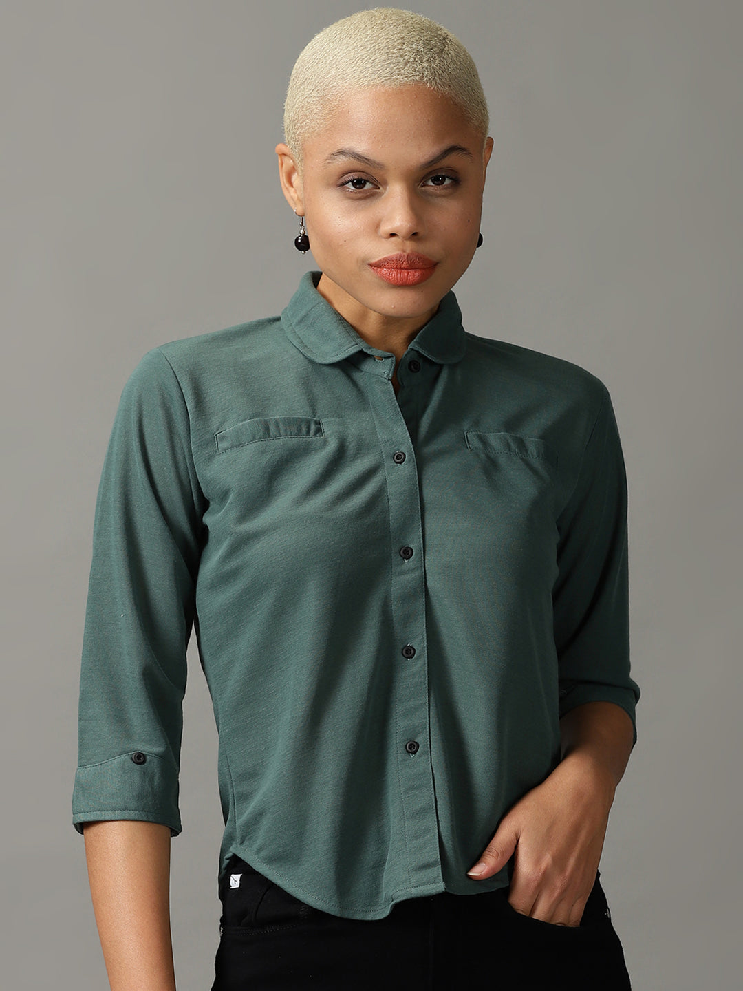 Women's Green Solid Shirt