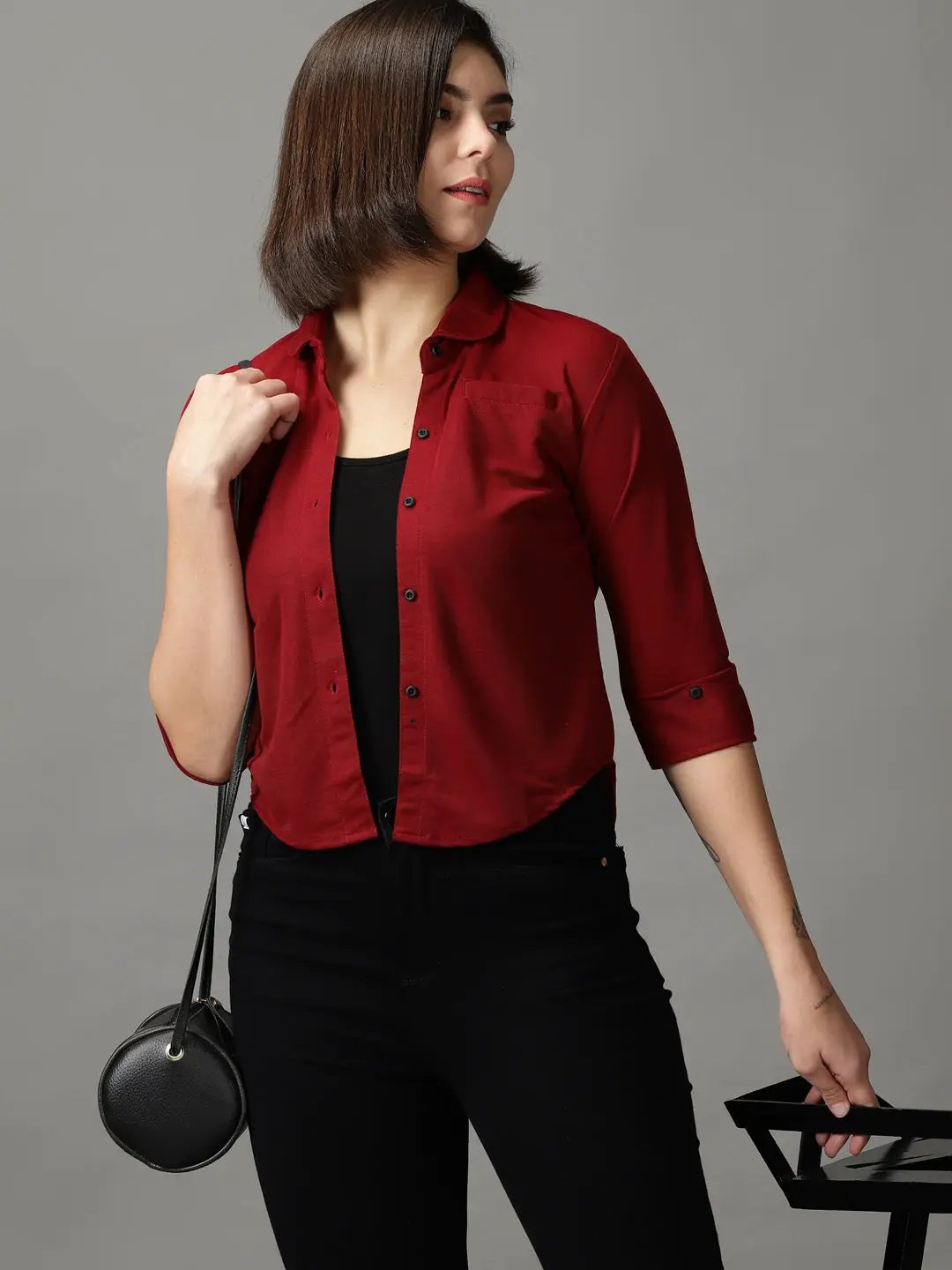 Women's Red Solid Shirt