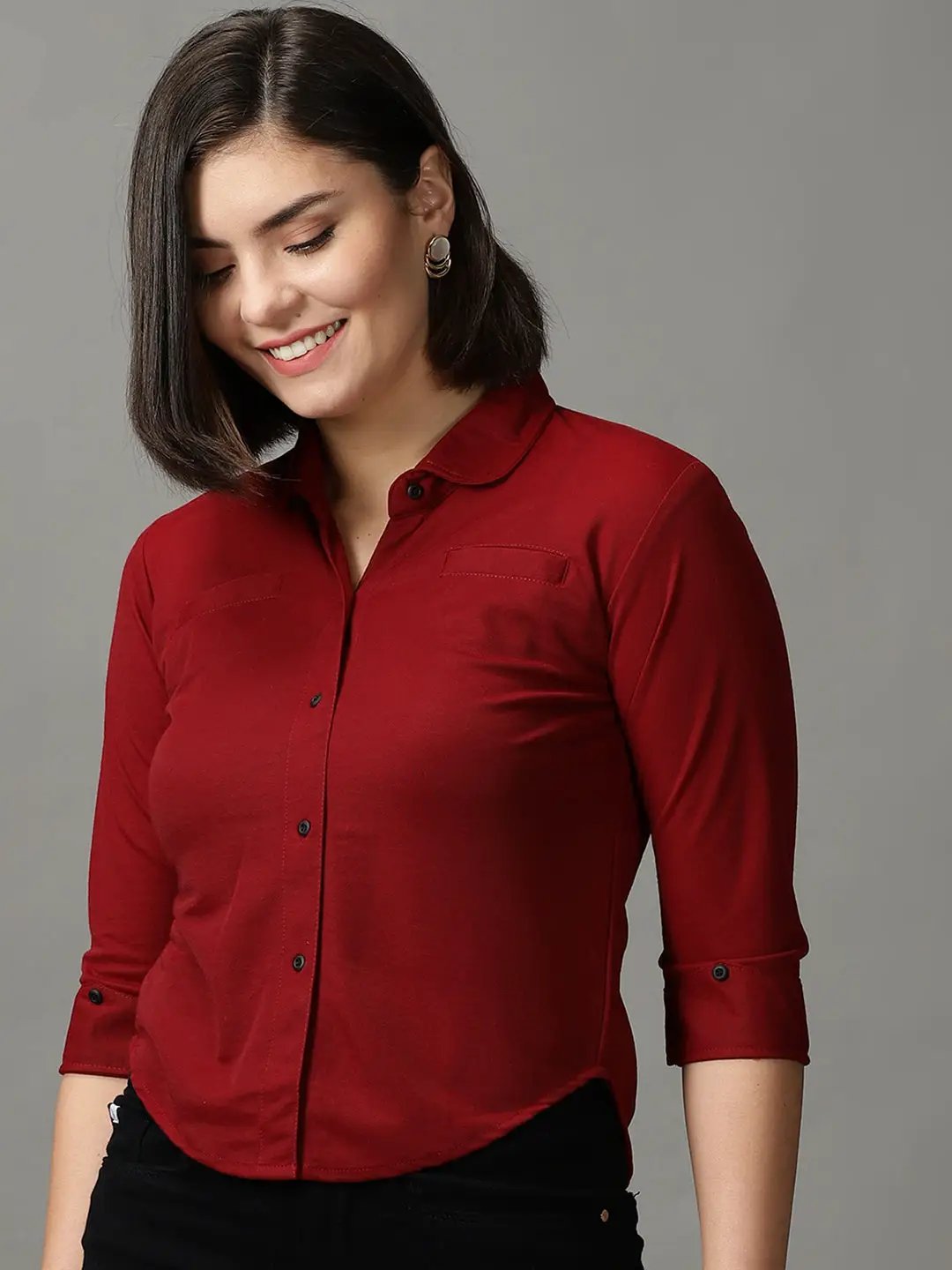 Women's Red Solid Shirt