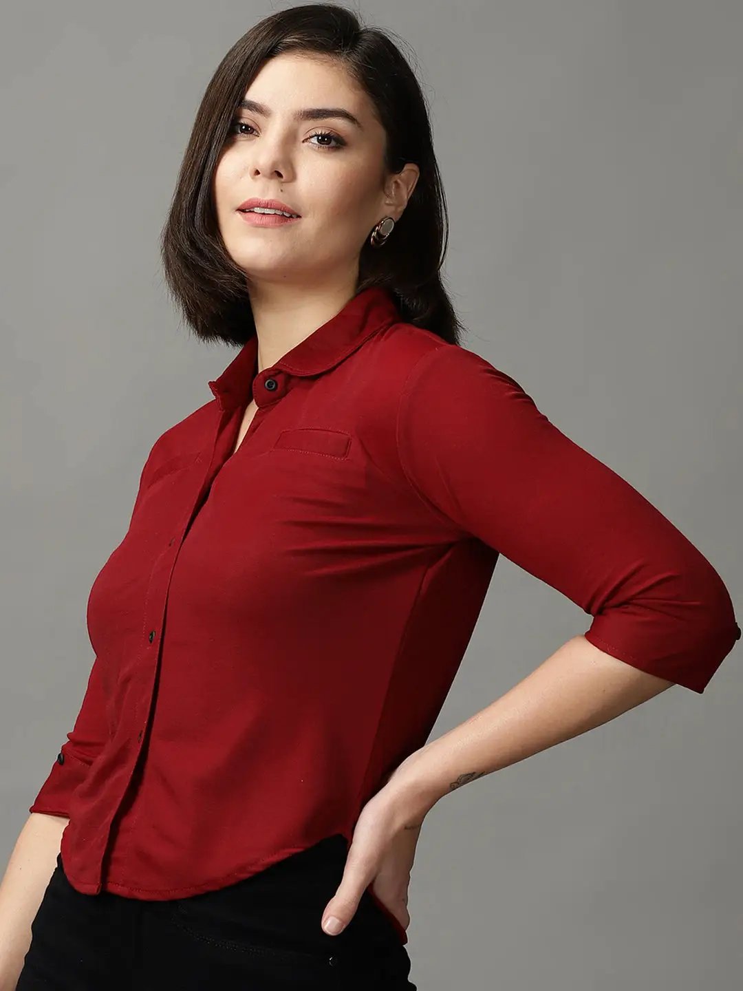 Women's Red Solid Shirt