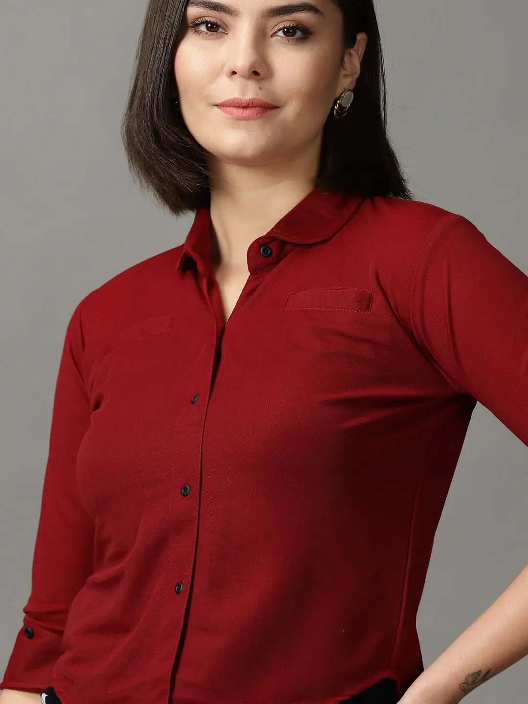 Women's Red Solid Shirt