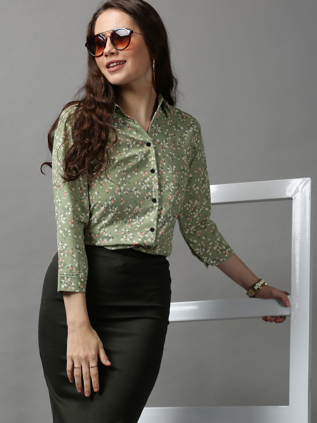 Women's Green Printed Shirt