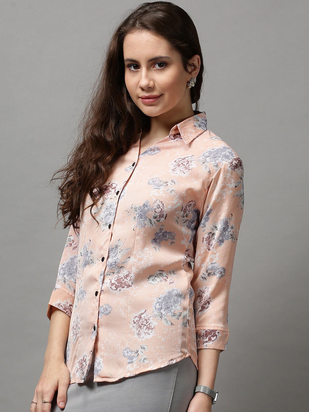 Women's Peach Printed Shirt