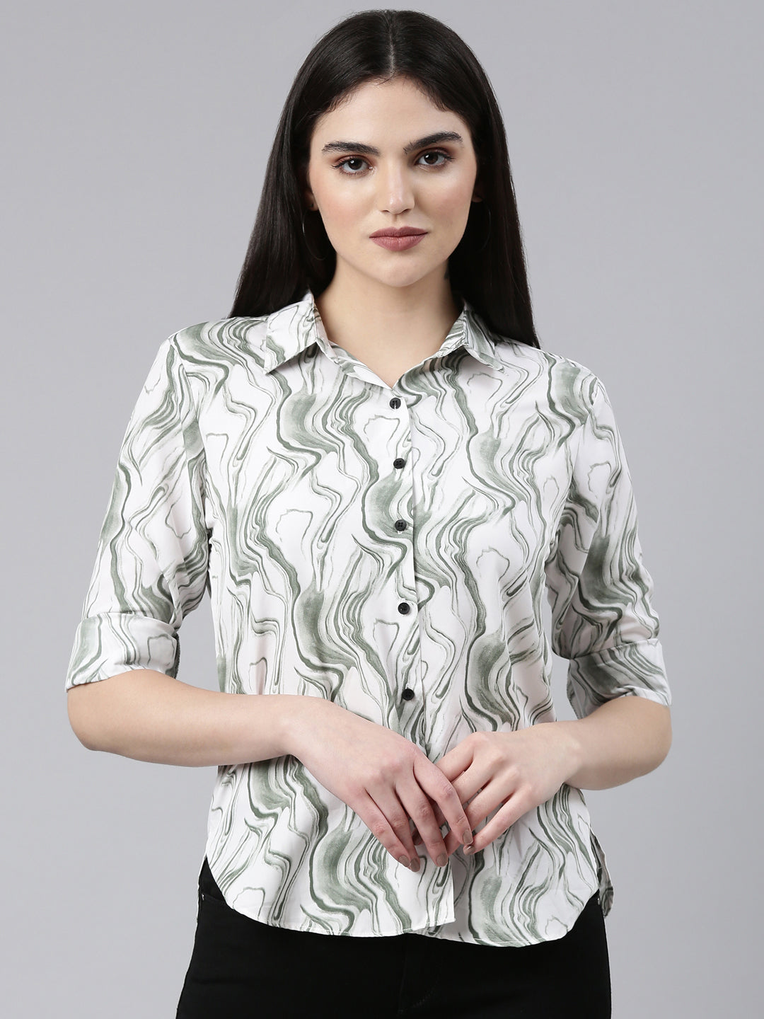 Women Green Printed Shirt