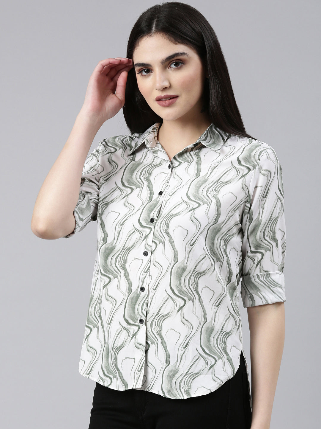 Women Green Printed Shirt