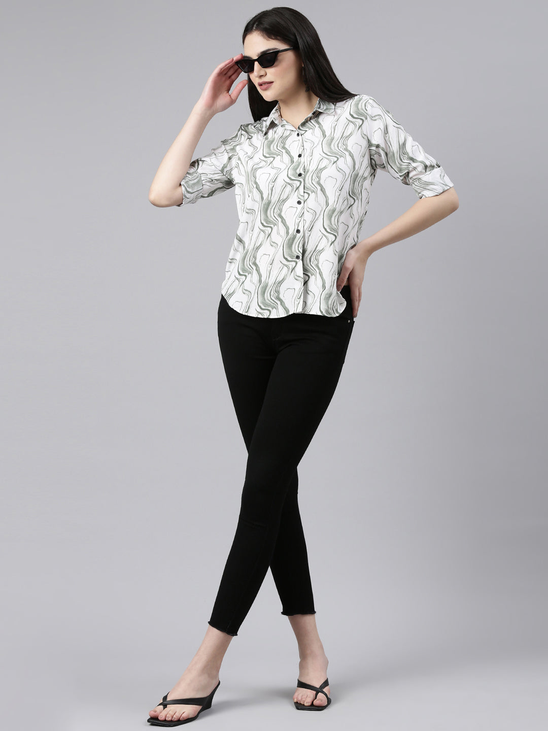 Women Green Printed Shirt