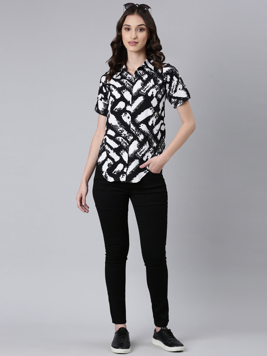 Women Black Printed Shirt