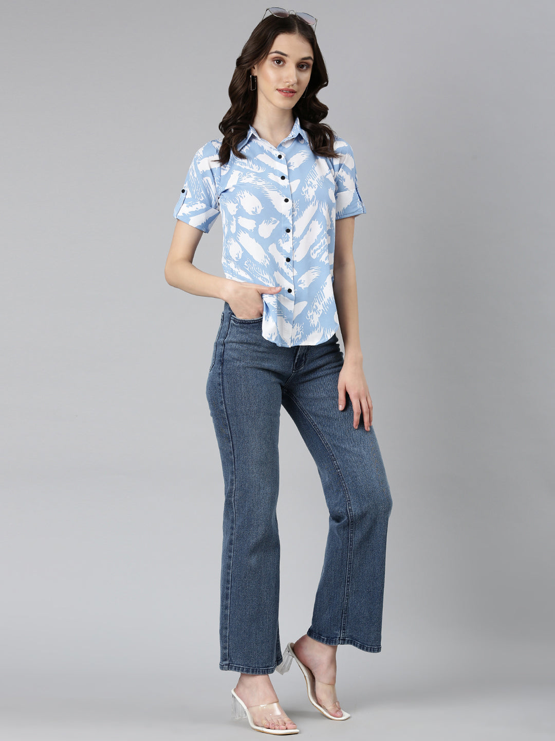 Women Blue Printed Shirt