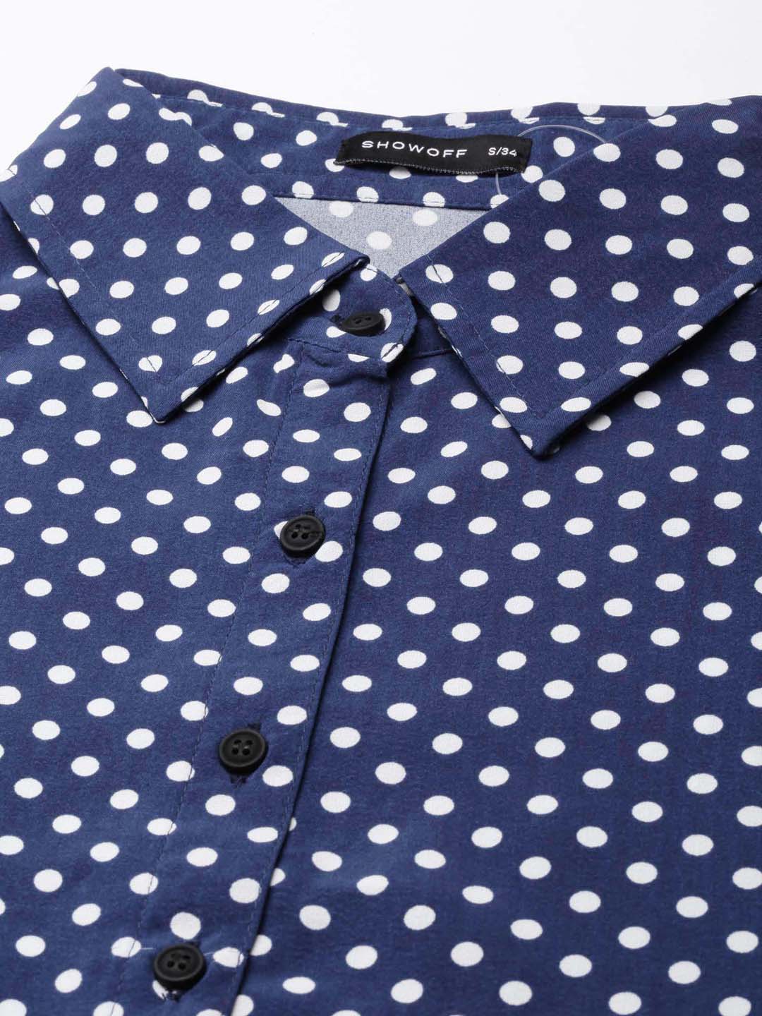 Women Navy Blue Polka Dots Shirt