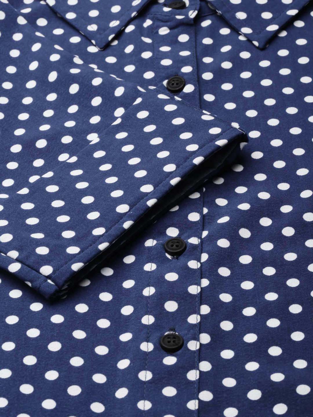 Women Navy Blue Polka Dots Shirt